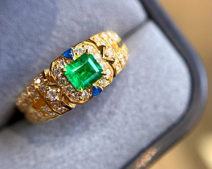 18k gold diamond natural emerald ring/Unique certified natural emerald/Luxuriou halo emerald ring/Handmade fine wedding engagement emerald