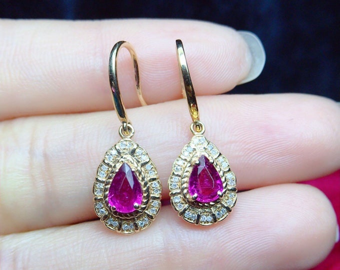 18k rose gold natural pink pear tourmaline earrings/Diamond halo tourmaline earrings/handmade jewelry/bridal accessory/Birthday anniversary