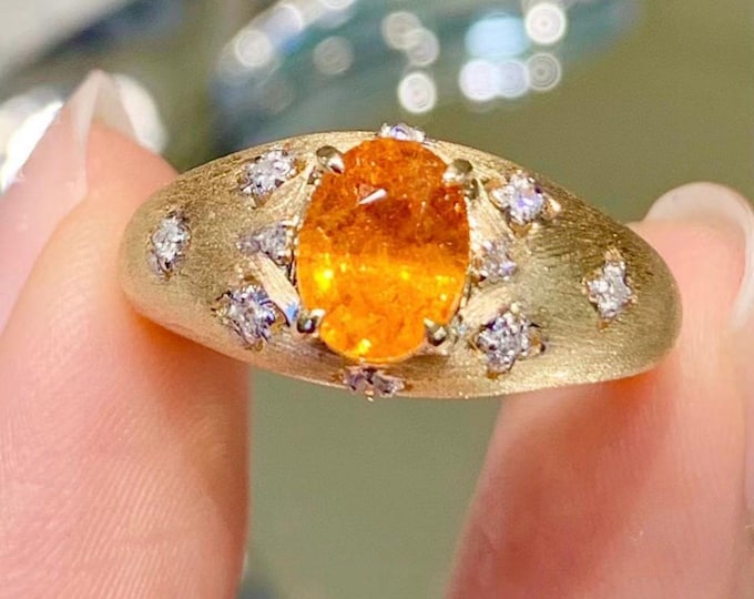 18k Gold Vintage Natural Fanta ring/Handmade orange garnet Engagement ring/Gold fine Fanta Ring/Unique fanta ring/Nature-inspired ring