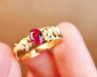 unique 18k gold real Mozambique ruby engagement ring/Ruby and diamond ring/Genuine Pigeon blood Red Ruby wedding ring/Ruby statement ring