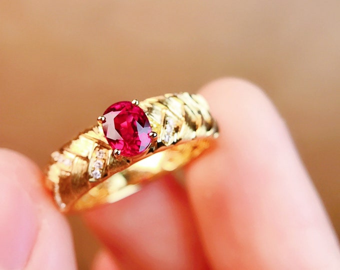 unique 18k gold real Mozambique ruby engagement ring/Ruby and diamond ring/Genuine Pigeon blood Red Ruby wedding ring/Ruby statement ring