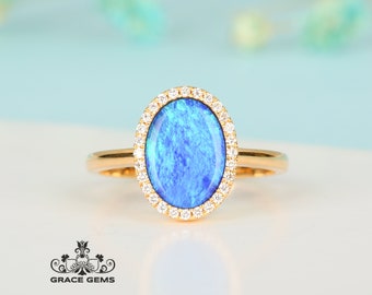 1.37CT Natural Australian Black Blue Opal Engagementl Ring in Solid 18k/14k Gold/Full Eternity/Boulder Opal Engagement Wedding Band/Raw