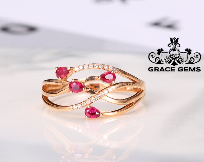 Cluster Vintage natural Ruby Engagement Ring/18k/14k rose gold with Diamonds/Star Ruby Ring/Wedding/New Mom ring/Certified Ruby Jewelry gift
