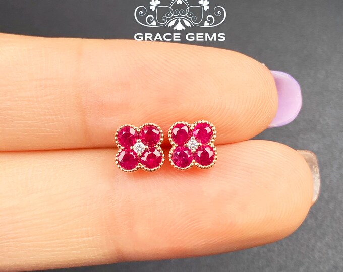 Minimalist natural star ruby studs in 18k/14k rose gold &diamond neck/Bohemian Indian Gem/Raw Ruby Solitaire/Victorian Gothic Ruby earrings