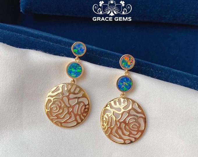Genuine Australian Opal Dangler in Solid 18k/14k rose gold/Elvish Celtic Opal dangler/Raw Opal jewelry/Black Opal earring/Celtic/mindful gif