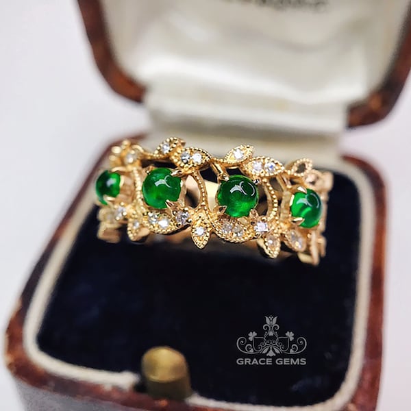 Twig Multi-stone Genuine Cluster Certified Emerald Engagement Wedding Ring in 18k14k gold with diamonds/Vintage Celtic promise gift for her