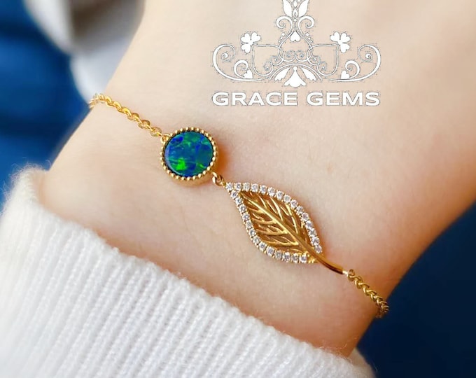 18k natural Australian Black Opal bracelet with Diamond/adjustable Opal Wrist Jewelry/Birthday Graduation gift for long distance best friend