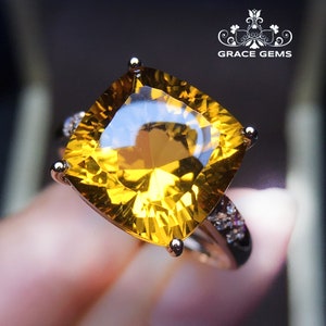 18k gold rare natural Citrine engagement wedding ring/Crystal made/Promised ring/one of a kind gift for her/August Birthstone/Alexandrite