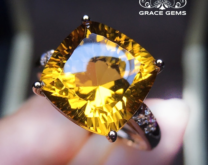 18k gold rare natural Citrine engagement wedding ring/Crystal made/Promised ring/one of a kind gift for her/August Birthstone/Alexandrite