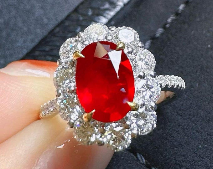 Handmade 18k White Gold Ruby and Diamond Ring/Art Deco Bridal ruby ring/unique elegant luxury,collector piece,museum quality ruby jewelry