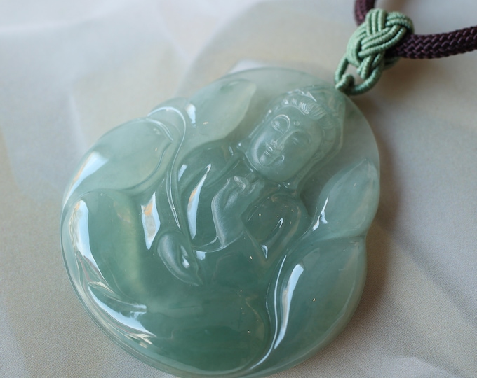 One of a kind Hand Carved Natural Jadeite jade Buddha Pendant/Untreated Natural Burmese Jade Guanyin Buddha Pendant/Real jade cabochon