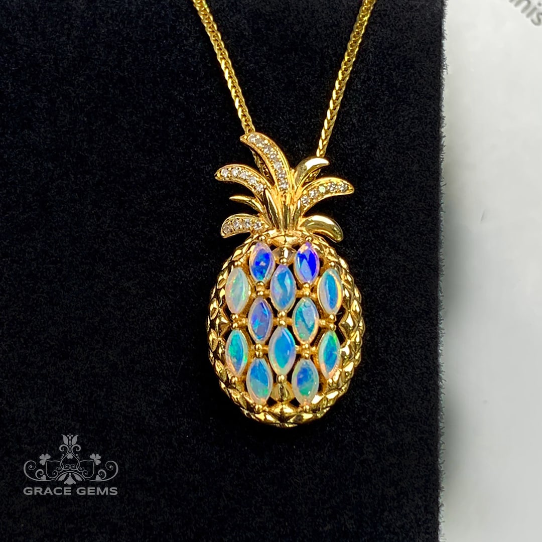 Pineapple Solid Australian Opal Pendant 18k Rose Gold Opal Pendant 