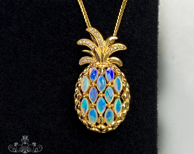 Unique Pineapple shape Genuine Australian Opal Pendant in 18k gold diamonds/Boulder Opal Necklace/Anniversary Birthday Choker/Mother's Day