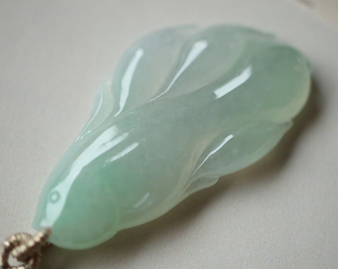 Unique Carved Natural Myanmar Icy Green Jadeite Jade Pendant with Hand knitting Rope/One of a kind Jade Capochon/Egyptian Jewelry/Real Jade