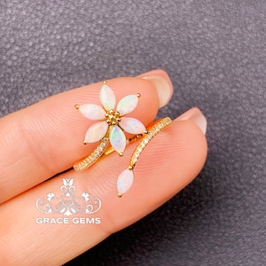 Natural Flower Cluster Marquise Australian Opal Ring in 18k/14k rose Gold &Diamonds/Mexican Fire Opal/Boulder Opal Engagement ring/Fire Opal