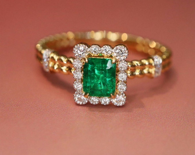 18k gold diamond natural emerald ring/Unique Classy Celtic Certified Natural Emerald/Half Eternity Full Eternity Halo/Handmade luxurious