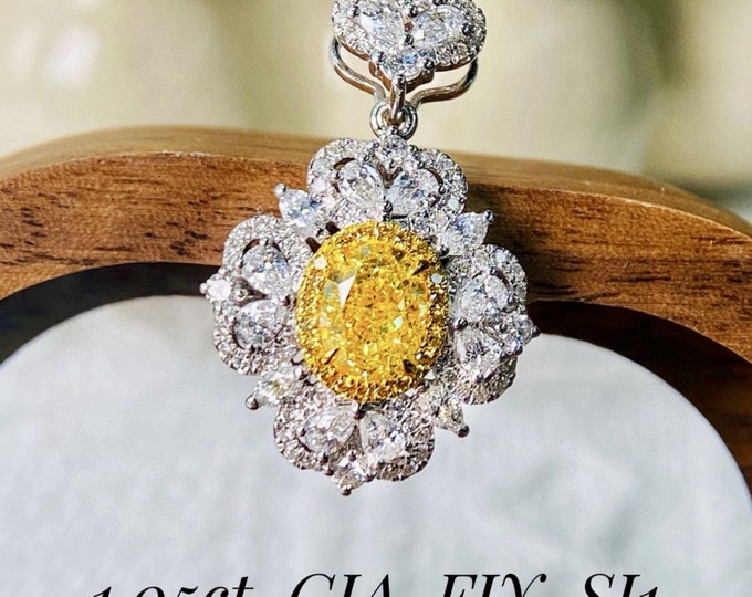 High end 18k white gold natural yellow diamond necklace/Real Natural yellow diamond pendant/Quality diamond halo pendant/yellow diamond gift