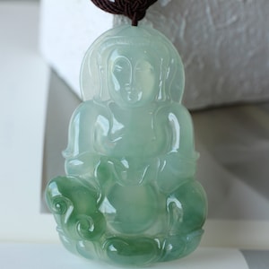 High end Hand Carved Natural Jade Female Bhudia Pendant/Untreated Natura Burmese Jade Guanyin Bhudia Pendant/Real jadeite cabochon necklace