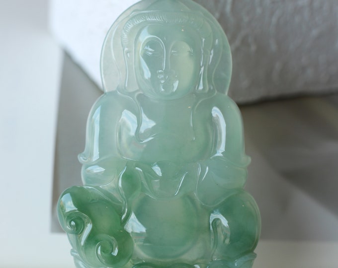 High end Hand Carved Natural Jade Female Bhudia Pendant/Untreated Natura Burmese Jade Guanyin Bhudia Pendant/Real jadeite cabochon necklace