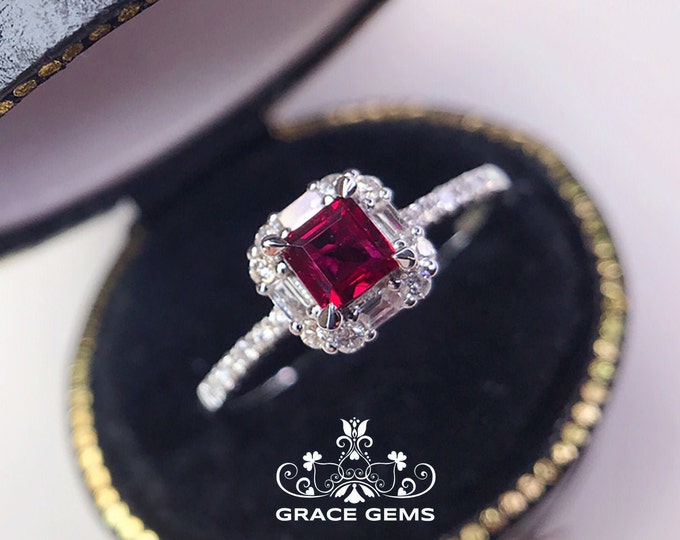 18K Rose Gold Natural Ruby Engagement Ring with Accent Diamonds/Vintage Antique ruby ring/Ruby Promise Gift For women/handmade jewelry ring