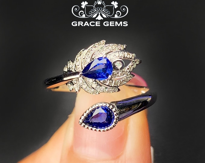 Dragon tail shape 18k/14k gold multi-stone sapphire engagement ring with diamonds/Blue gemstone/Vintage Antique/Art Deco/Boho Celtic Unique