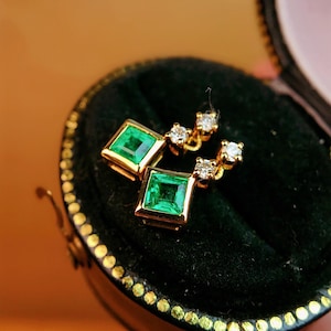 18k gold Zambia natural emerald studs/Multi-stone emerald earrings with diamonds/Victoria Viking jewelry/Unique Birthstone Anniversary gift