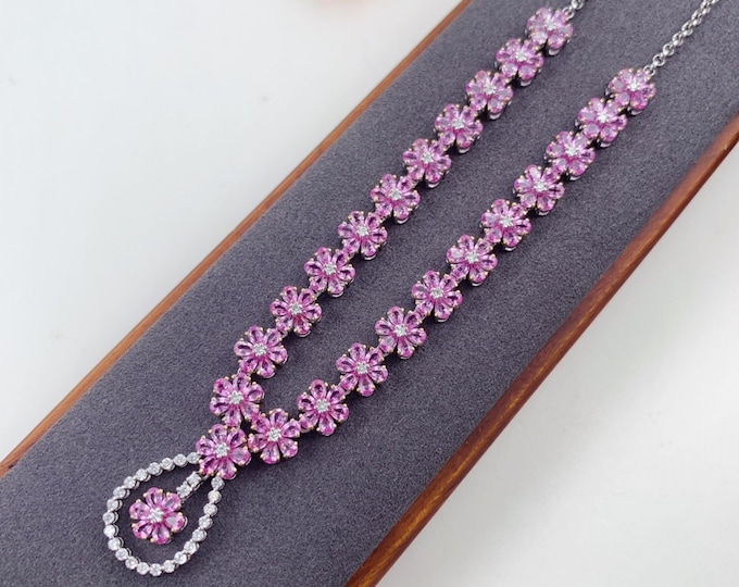 Luxurious 18k solid white Gold Natural Padparadscha Pink Sapphire necklace with diamonds/One of a kind Necklace/Anniversary gift for wife
