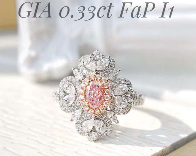 GIA natural pink diamond ring/18k white gold genuine pink diamond ring and pendant with pink diamond halo/Diamond paved band pink diamond