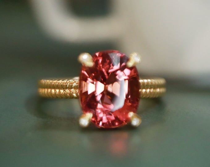18k solid rose gold Natural Pink Tourmaline Ring/Minimalist tourmaline  engagement ring/Handmade One of a kind ring/Art Deco fine jewelry