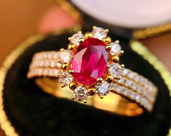 Genuine Mozambique  Ruby Engagement Wedding Bridal Set in 18k/14k gold with Diamonds/Star Ruby Ring/Raw gemstone ring/Raw ruby/New Mom ring