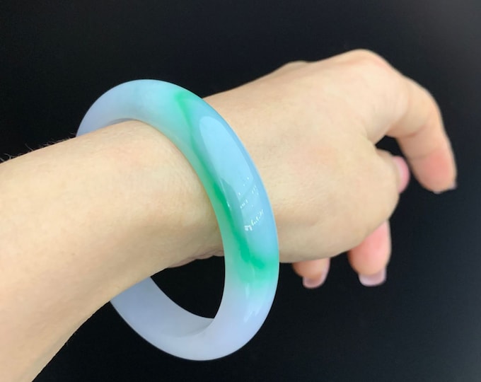 High Quality Untreated Natural Myanmar Transparent Jadeite Bangle/One of a kind unique jadeite bangle in vivid green color/With Certificate