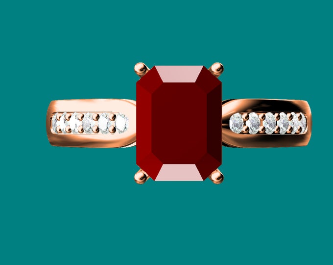 18k/14k rose gold genuine garnet engagement wedding ring/cocktail Rectangle emerald cut Garnet stacking/Bohemian Garnet/Pigeon Blood band