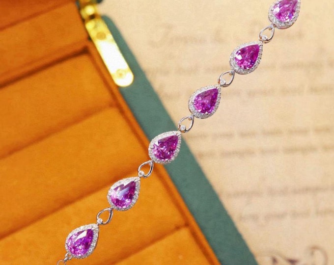 18k white gold natural pinks sapphire bracelet/Real Padparadscha bracelet and diamonds/elegant pink sapphire bracelet/Handmade pink bracelet