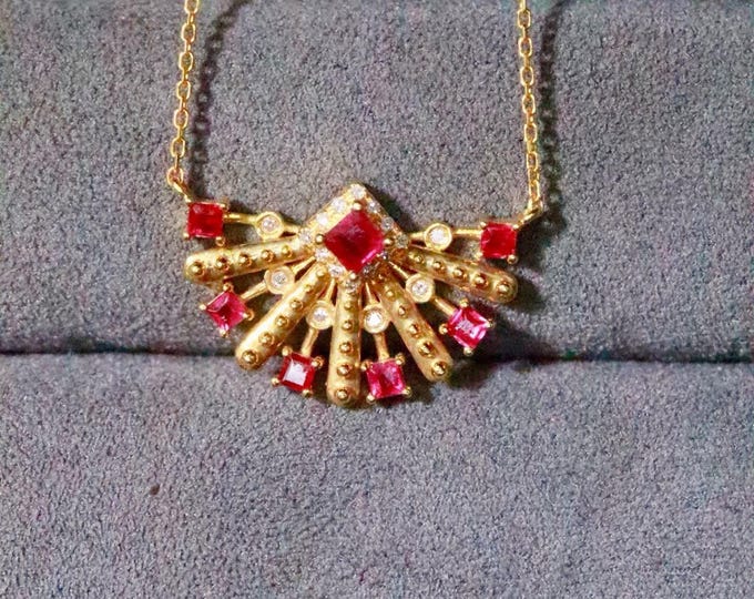 Unique Design Genuine Pigeon Blood Red Ruby Pendant in 18k gold diamonds/One of a kind Necklace/Anniversary Birthday ruby necklace jewelry
