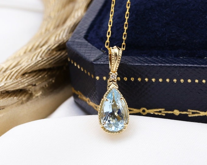 Personalized Aquamarine Necklace, Bridesmaid Necklace, March Birthstone Necklace, Custom Initial Necklace, Gift for Her, Aquamarine Jewelry