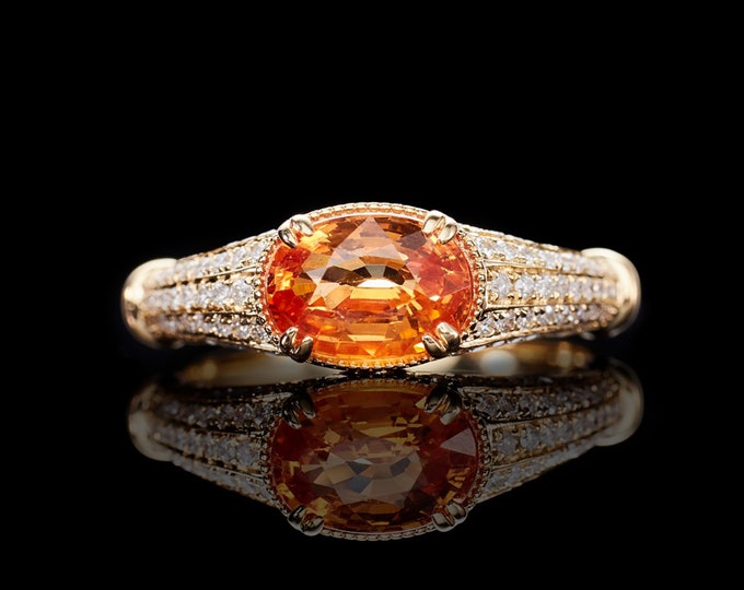 18k Gold Vintage Natural Orange Garnet ring/Handmade Engagement Wedding ring/Mid-century Celtic Edward Ring/Unique  promise gift for her
