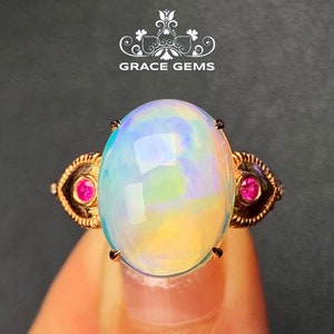 Huge Genuine Ethiopian Opal Ring in 18k/14k Gold with Rubies/Mexican Fire Opal/Wedding band/Ethiopian Dragon Breath Opal/Thanks giving gift