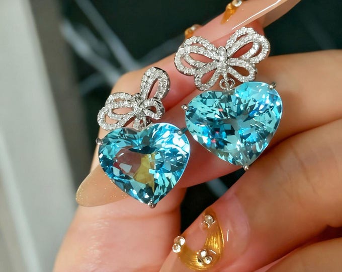 Unique high end natural Santa Maria aquamarine earrings in 18k white gold/Diamond luxury Santa Maria earrings/custom handmade jewelry women