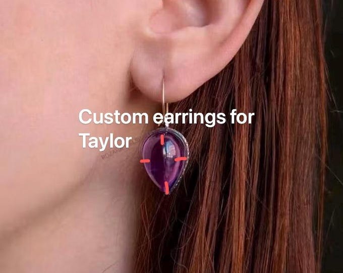 Custom amethyst earrings for Taylor - 7-8ct/pc -5g platinum - big claws-USD 790