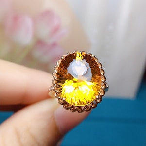 18k rose gold natural Citrine engagement wedding ring with diamonds/Genuine Citrine Promise ring/Gift for her/Birthday gift/Birthstone ring