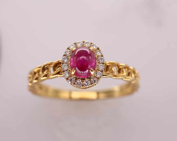 18k  gold ruby engagement ring/halo ruby gold ring diamond/dainty ruby ring/Natural untreated ruby ring/Ruby ring 4 women/Ruby ring antique