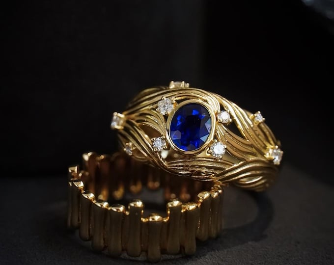 Natural Sri Lanka Royal Blue Sapphire Ring, Oval Cut Dark Blue Sapphire Diamond Halo Ring, 18K Gold Luxury Engagement Wedding Ring