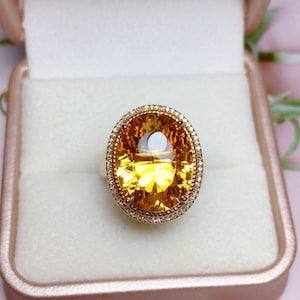 18k rose gold citrine engagement ring and pendant/Natural Genuine Citrine proposal ring for her/Gift for her/Birthstone ring/Vintage citrine