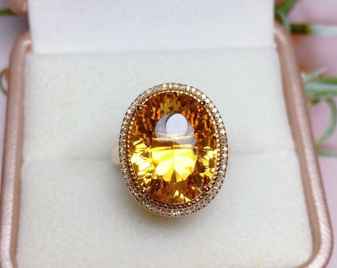 18k rose gold citrine engagement ring and pendant/Natural Genuine Citrine proposal ring for her/Gift for her/Birthstone ring/Vintage citrine