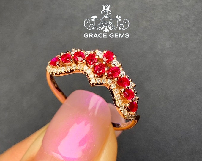 Multi gemstones Diamond ruby ring/cluster 18K Rose Gold fine jewelry/Vintage Handmade jewelry ring for women Bridal set/boho harlequin ring