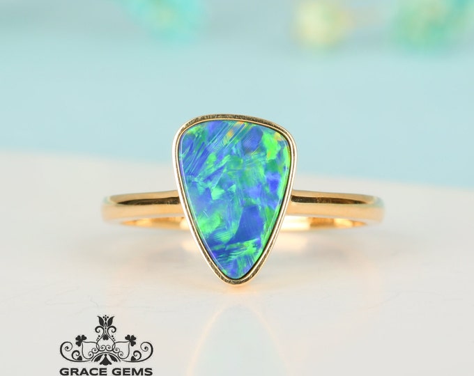 2.5CT Natural Australian Black Blue Opal Engagementl Ring in Solid 18k/14k Gold/Full Eternity/Boulder Opal Engagement Wedding Band/Raw