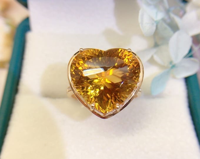 18k rose gold natural Citrine ring/Bezel engagement wedding ring with diamonds/0Citrine Promise ring/Gift for her/Birthday gift/Birthstone