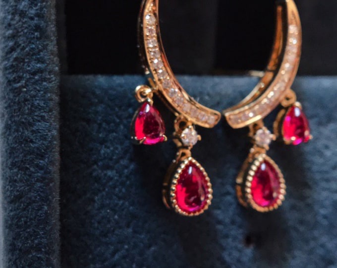 18k rose gold unique design Mozambique ruby earrings/wedding earring/Chandelier earrings/art deco earrings/genuine ruby earrings studs