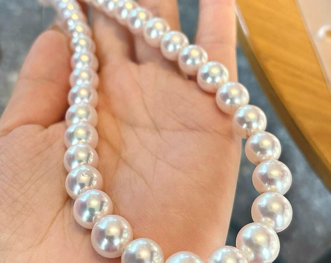 9mm-9.5mm Natural Japanese Akoya pearl necklace with 18k white gold clasp/Custom real salty pearl necklace/Quality high end white pearl