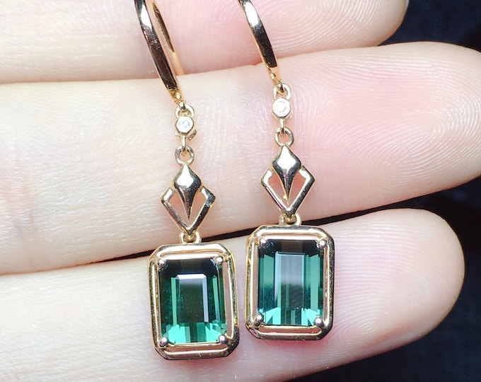 18k rose gold natural green tourmaline earrings/Diamond tourmaline earrings with/handmade jewelry/bridal accessory/Birthday anniversary gift